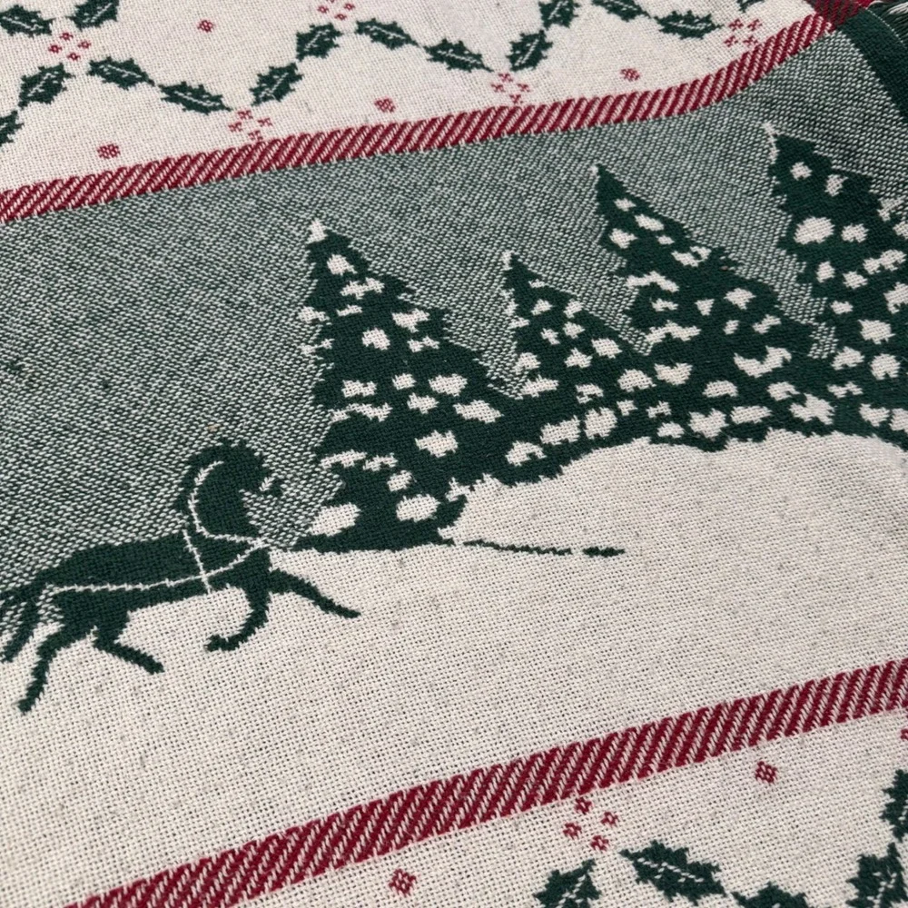 Fieldcrest Vintage Christmas Woven Throw Blanket Sleigh Holly Cotton 50x60 USA